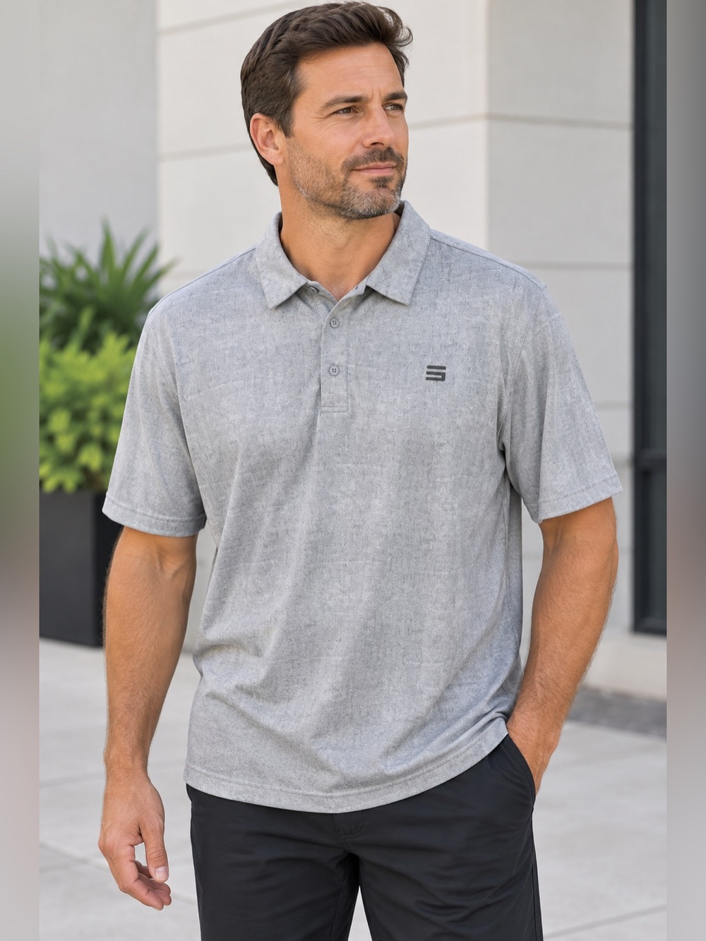 NWOT Three Sixty Six Men's‎ XL Gray Marbled Performance Golf Polo Shirt Stretch